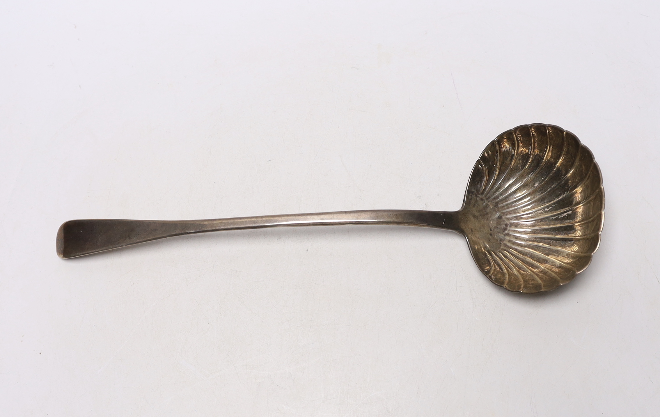 A William IV Irish silver Old English pattern soup ladle, Philip Weekes, Dublin, 1836, 35.2cm, 7.4oz.